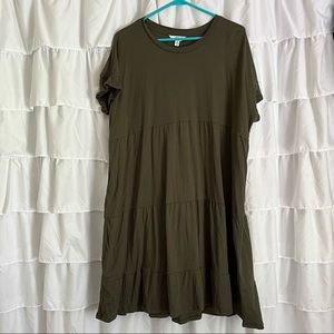 NWOT XL Army Green Time and Tru tiered dress with ruffle sleeves - causal dress